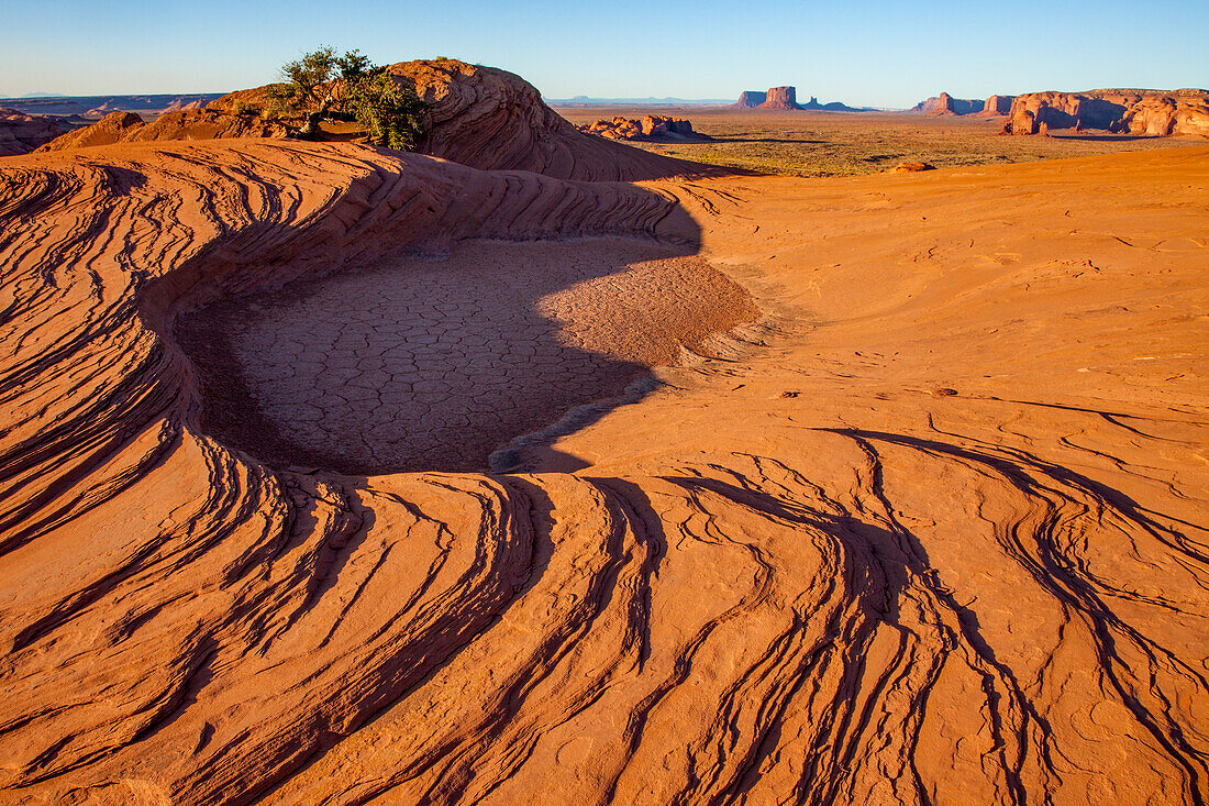 Eroded sandstone patterns in Mystery Valley in the Monument Valley Navajo Tribal Park in Arizona.