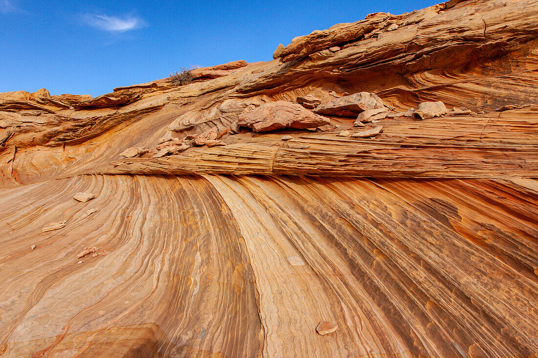 Striated patterns & cross-bedding in Navajo sandstone formations. South Coyote Buttes, Vermilion Cliffs National Monument, Arizona.