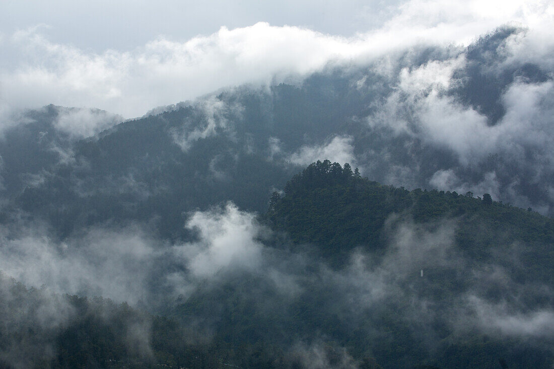 Low clouds over the mountains near Constanza in the Dominican Republic.