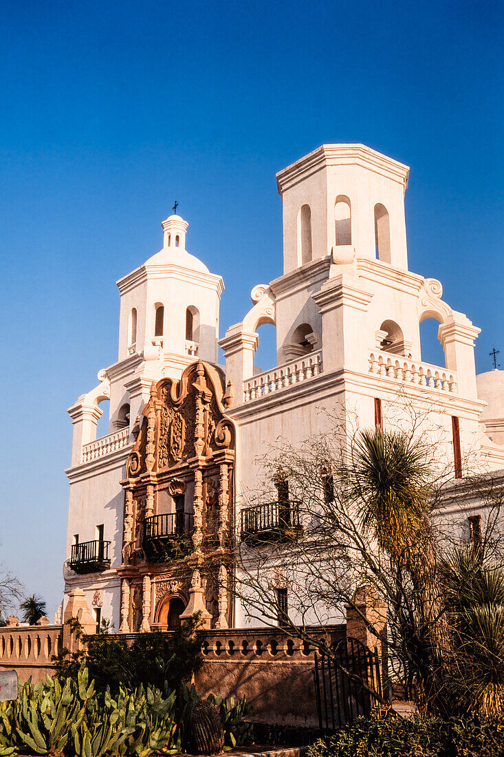 Mission San Xavier del Bac, Tucson Arizona. Built in Baroque style with Moorish and Byzantine architecture.