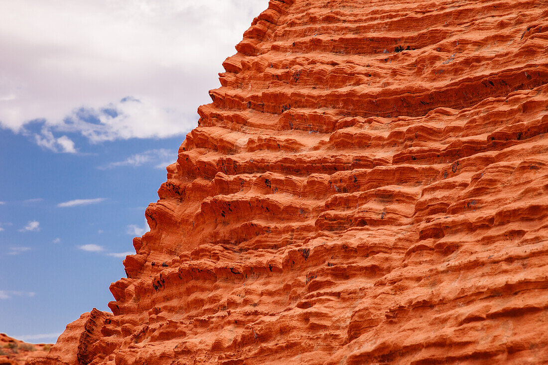 Detail of the layers in the eroded Aztec sandstone of Valley of Fire State Park in Nevada.