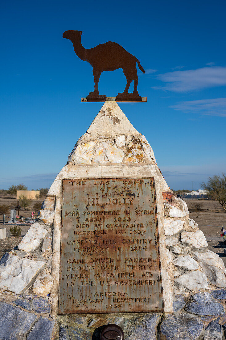 The grave monument for Hadji Ali, or Hi Jolly, in the cemetary in Quartzsite, Arizona.