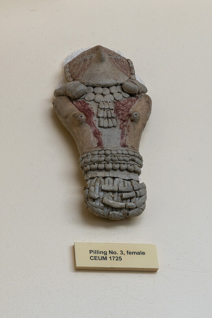 A female Fremont culture clay figurine in the USU Eastern Prehistoric Museum in Price, Utah. One of the Pilling Figurines.