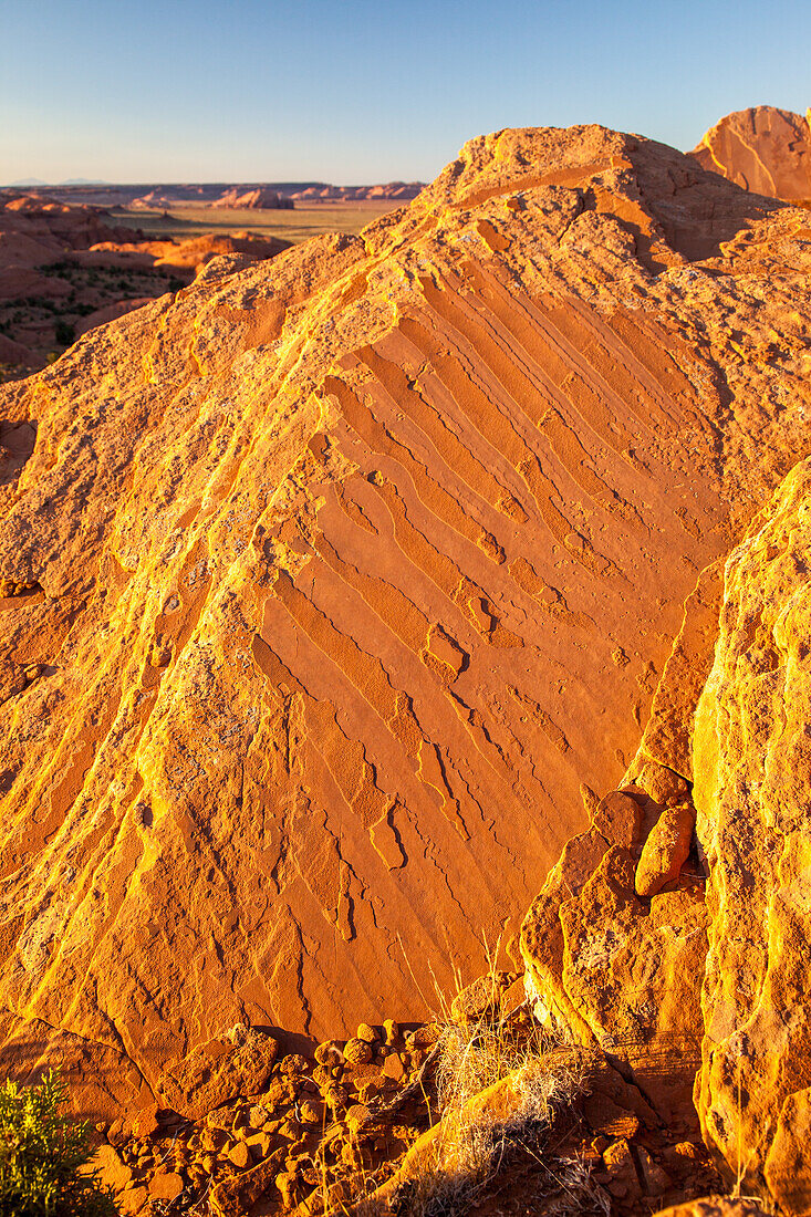 Eroded sandstone patterns in Mystery Valley in the Monument Valley Navajo Tribal Park in Arizona.