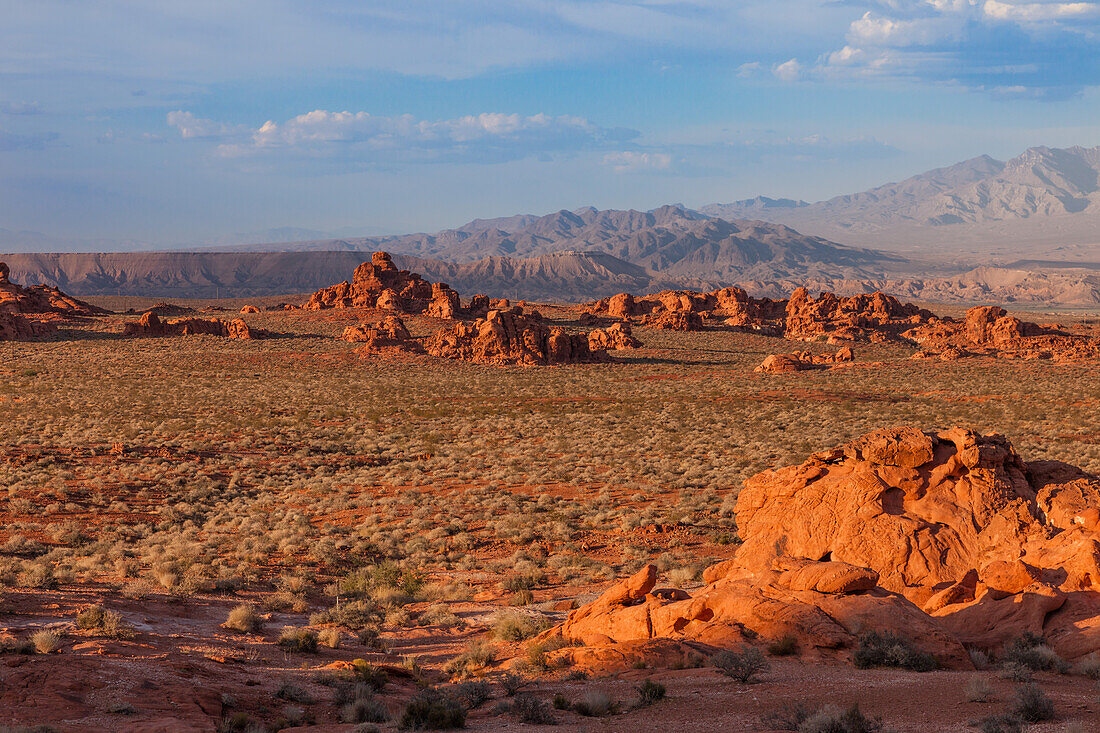 Eroded Aztec sandstone formations in Valley of Fire State Park in Nevada.