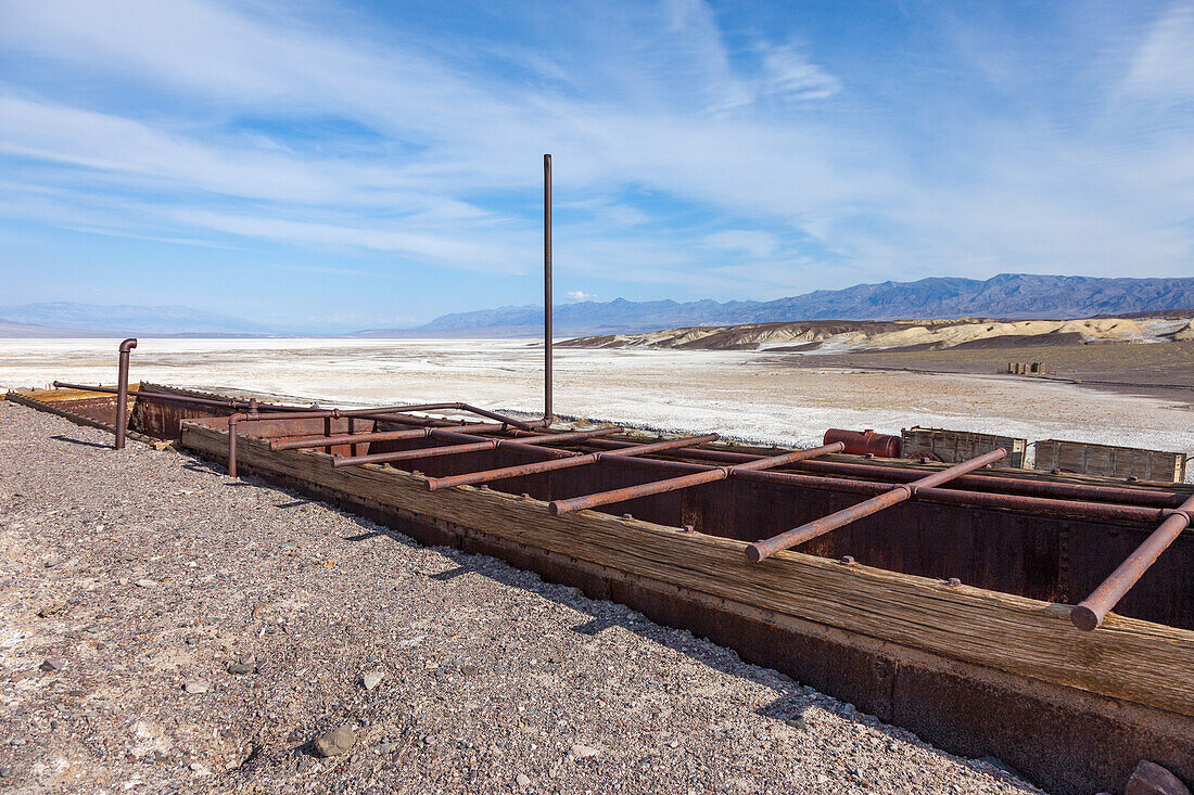 Ruins of the historic Harmony borax processing plant at Furnace Creek in Death Valley National Park in California.