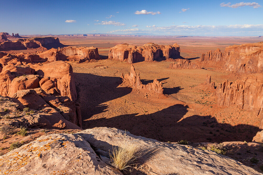 Afternoon view of Monument Valley from Hunt's in the Monument Valley Navajo Tribal Park in Arizona.