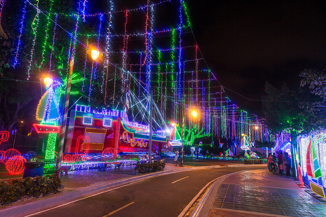 Millions of Christmas lights decorate the Ibero-American Park in Santo Domingo, Dominican Republic.