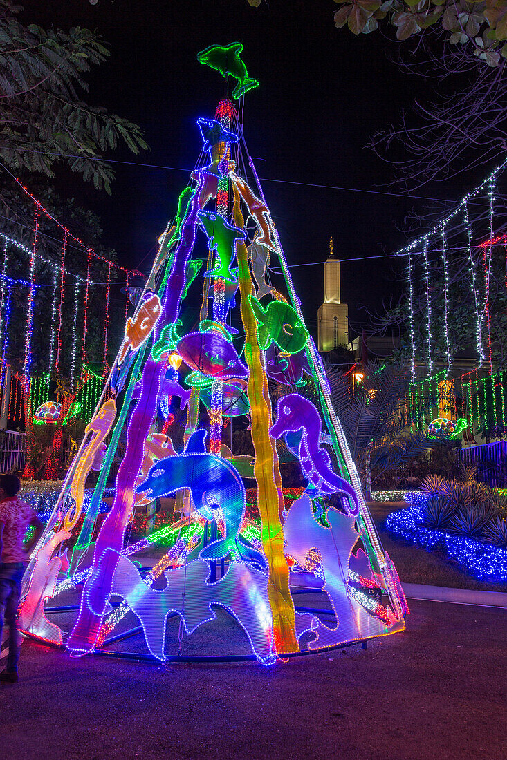 Millionen von Weihnachtslichtern schmücken den Ibero-Amerikanischen Park in Santo Domingo, Dominikanische Republik