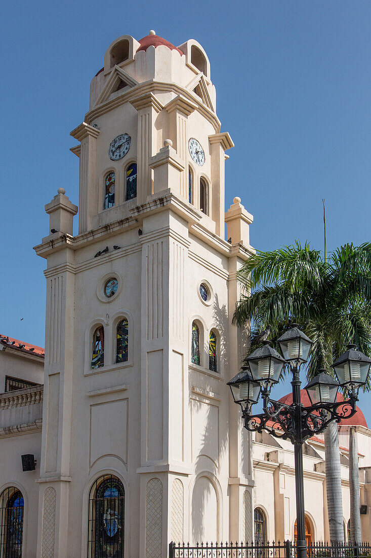 The bell tower of the Catholic Cathedral of Bani, Our Lady of Regla church, in Bani, Dominican Republic.