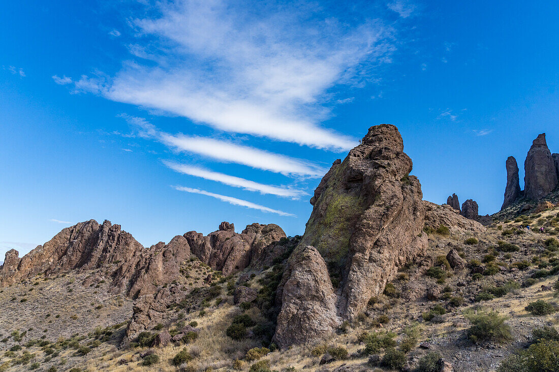 The Green Boulder and rock pillars in the Lost Dutchman State Park, Apache Junction, Arizona.