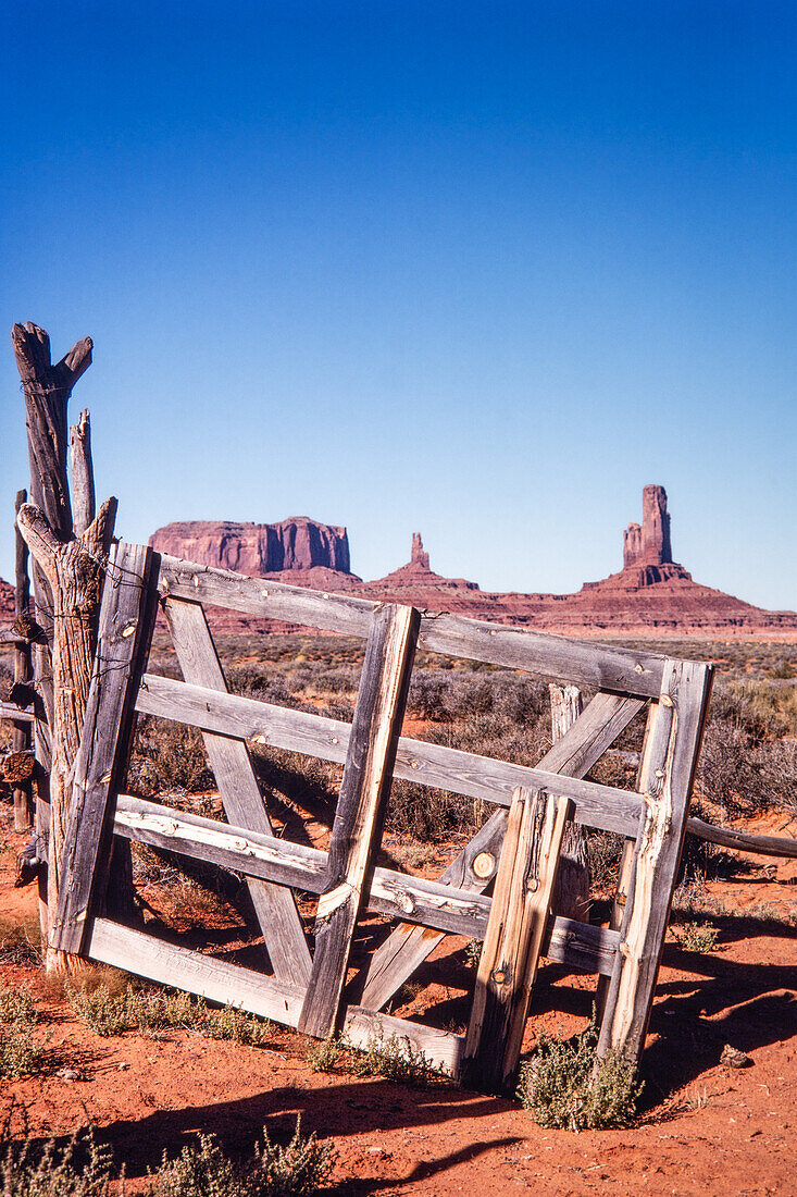An old corral gate in the Monument Valley Navajo Tribal Park in Arizona.