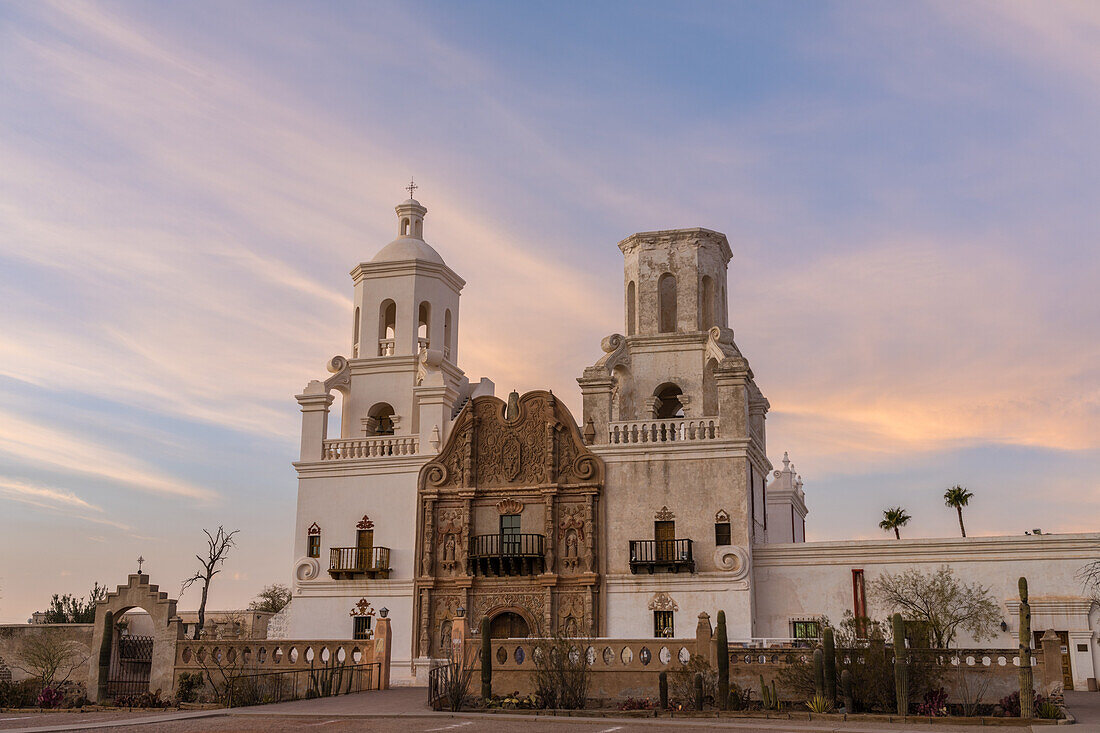 Mission San Xavier del Bac, Tucson Arizona. Built in Baroque style with Moorish and Byzantine architecture.