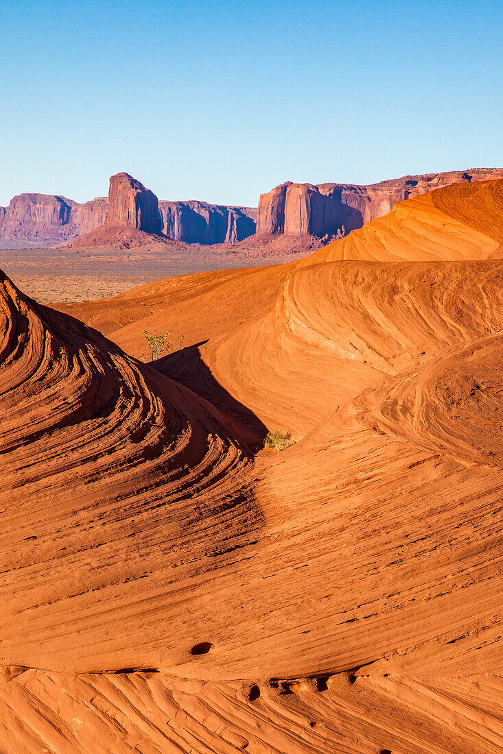 Cross-bedding patterns in the eroded sandstone in Mystery Valley in the Monument Valley Navajo Tribal Park in Arizona.