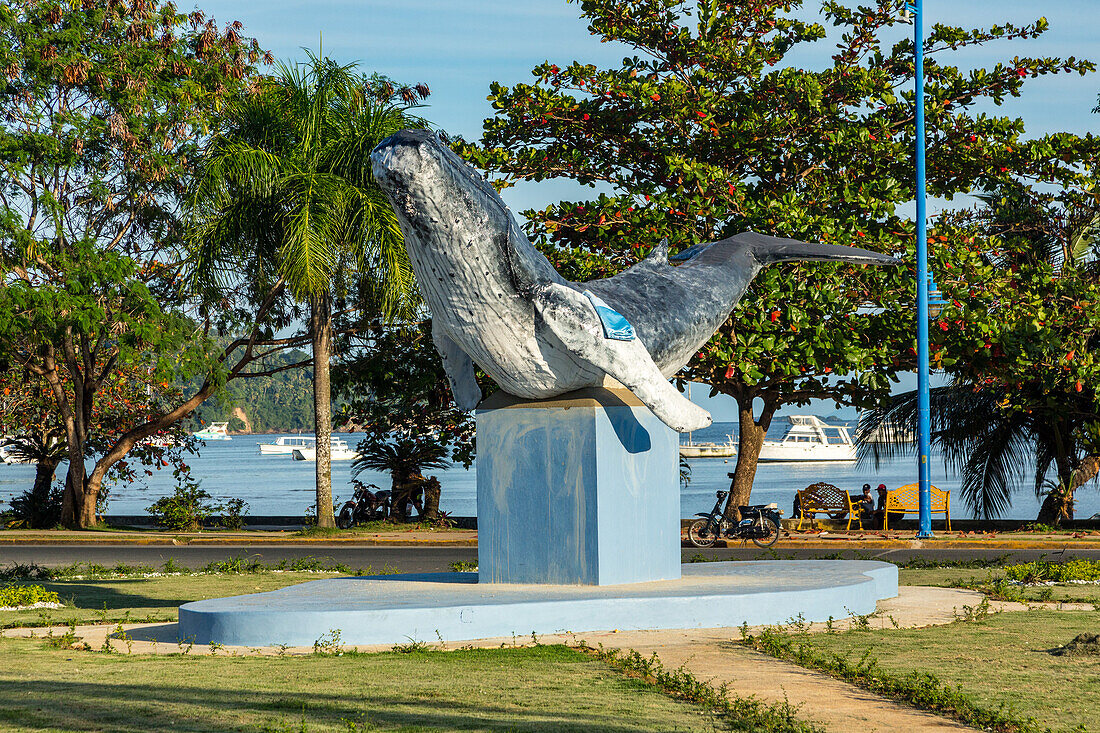 Statue of a humpback whale by the harbor in Samana, Dominican Republic.