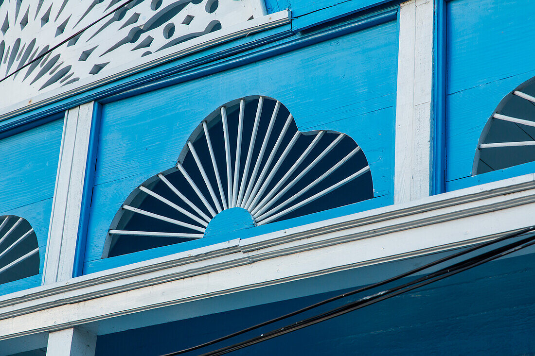 Colorful painted Victorian architecture around Independence Square in Puerto Plata, Dominican Republic.