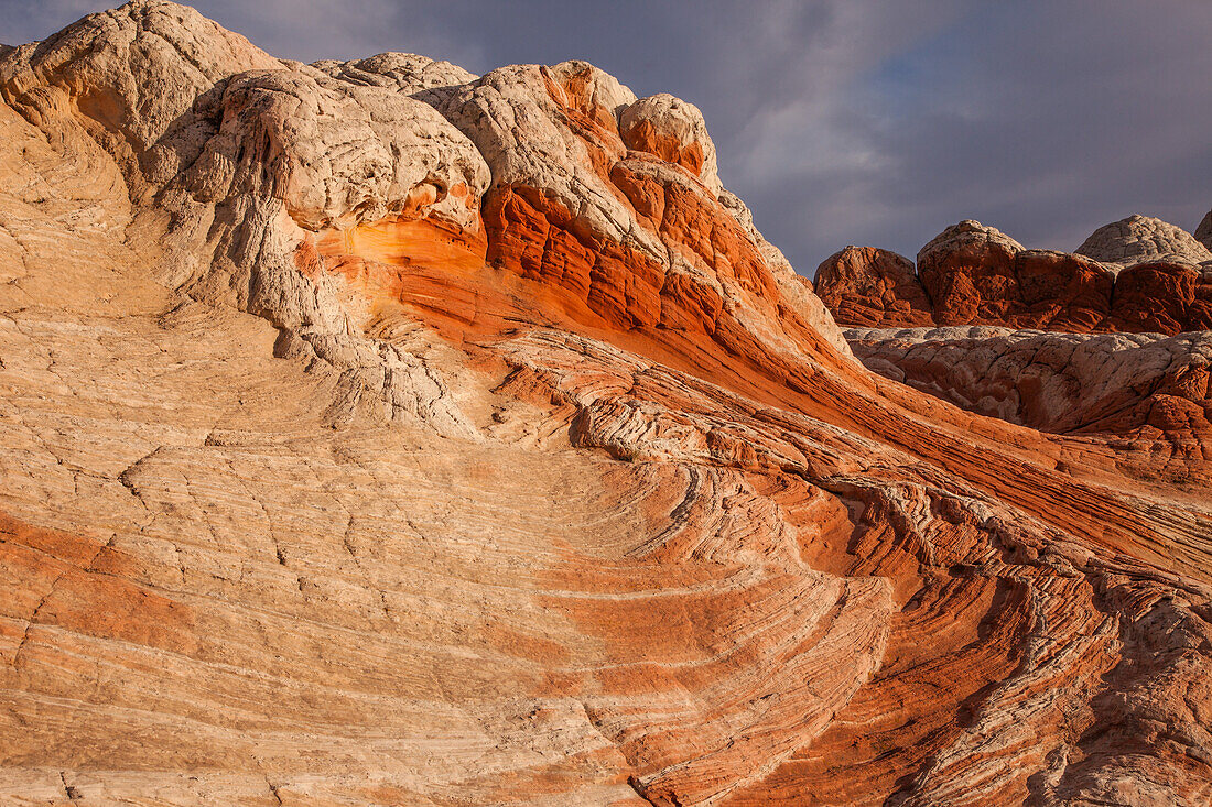The red swirl & white pillow rock in the White Pocket Recreation Area, Vermilion Cliffs National Monument, Arizona.