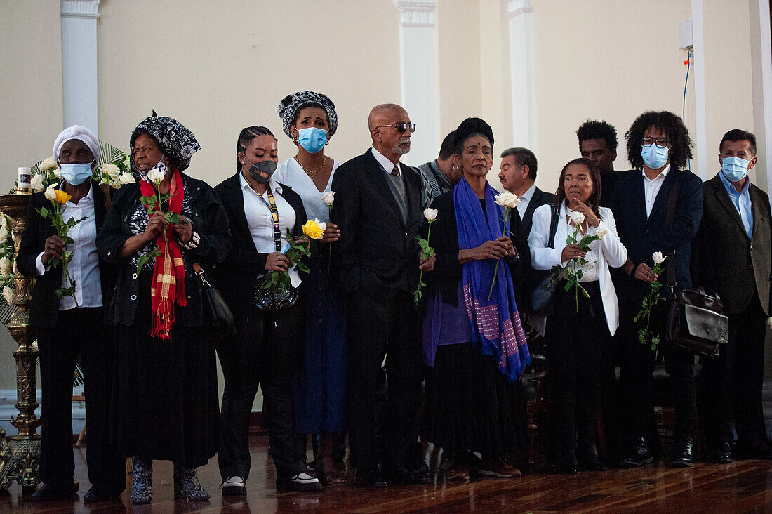 People take part during the wake of Colombian senator for the political alliance 'Pacto Historico' Piedad Cordoba at Colombian congress in Bogota, Colombia, January 22, 2024.