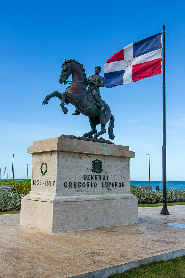 A bronze statue memorializing General Greogorio Luperon in La Puntilla Park in Puerto Plata, Dominican Republic.