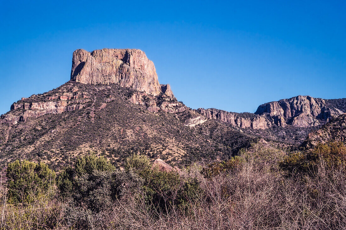 Casa Grande Peak in the Chisos Mountains of Big Bend National Park, Texas, has an elevation of 7,325 feet.
