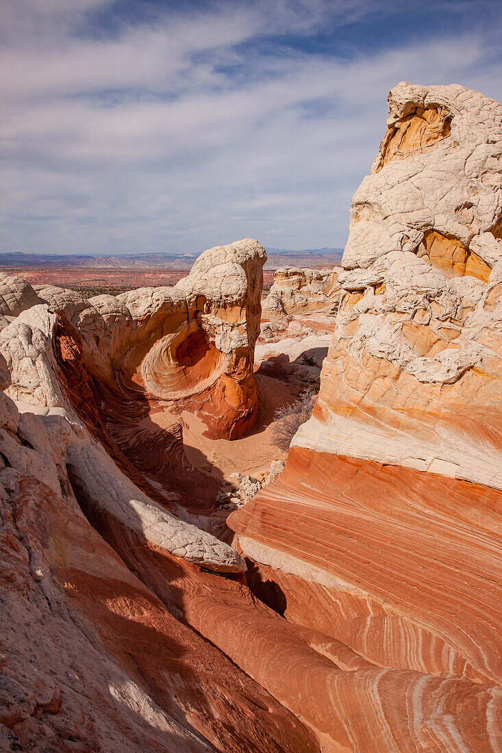 Colorful eroded Navajo sandstone in the White Pocket Recreation Area, Vermilion Cliffs National Monument, Arizona. Plastic deformation is shown here.