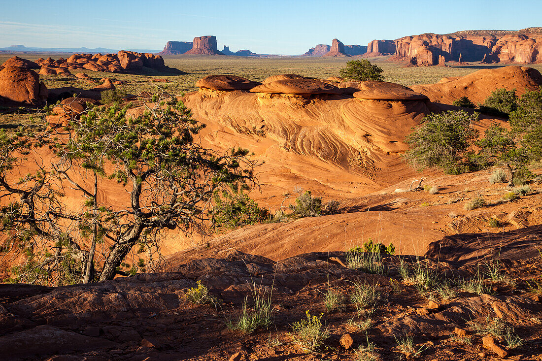 Cross-bedding patterns in the eroded sandstone in Mystery Valley in the Monument Valley Navajo Tribal Park in Arizona.