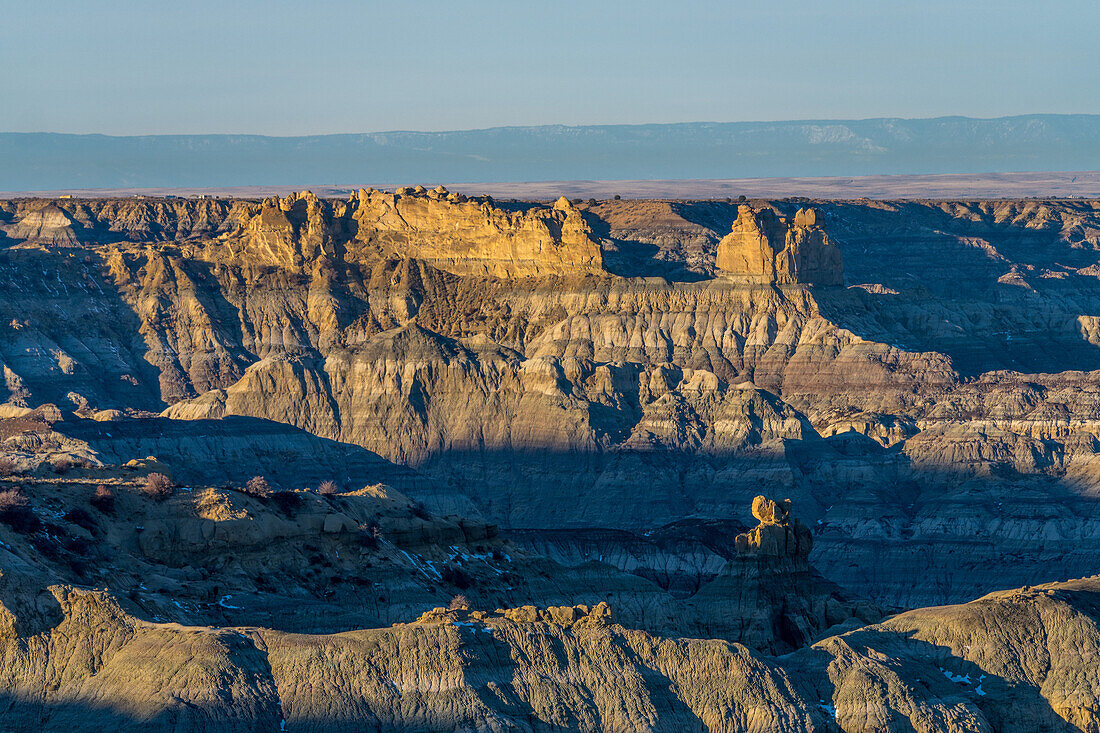 Angel Peak Scenic Area near Bloomfield, New Mexico. Light and shadow on the Kutz Canyon badlands.