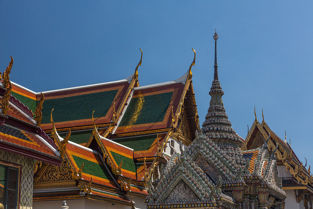 Architectural detail of the Phra Maha Monthien group in the Middle Court of the Grand Palace in Bangkok, Thailand.