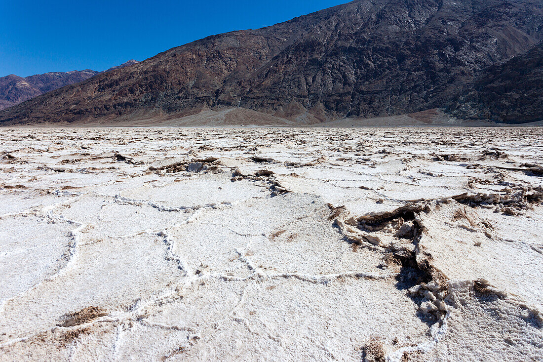 Salt polygons in Badwater Basin in the Mojave Desert in Death Valley National Park, California.