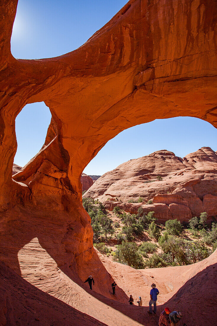 Spiderweb Arch, a large natural double arch in the Monument Valley Navajo Tribal Park in Arizona.