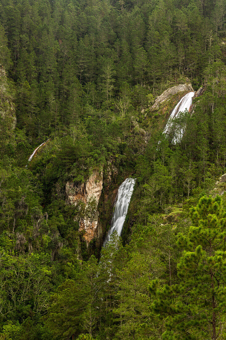 Der Wasserfall Salto de Aguas Blancas in den Bergen des Nationalparks Valle Nuevo in der Dominikanischen Republik