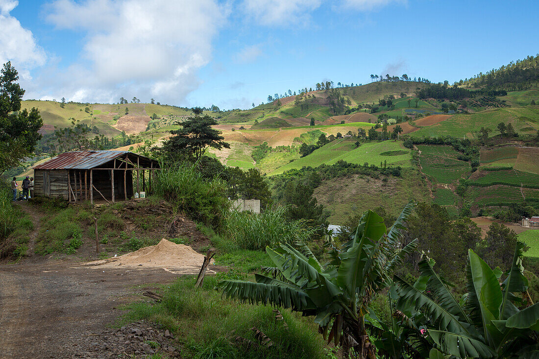 Agricultural farmland in the hills around Constanza in the Dominican Republic. Most of the vegetables in the country are raised here..