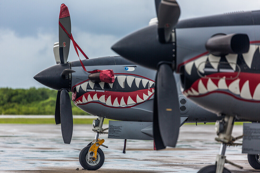 Dominican Air Force Embraer EMB 314 Super Tucano fighter aircraft at the San Isidro Air Base in the Dominican Republic.