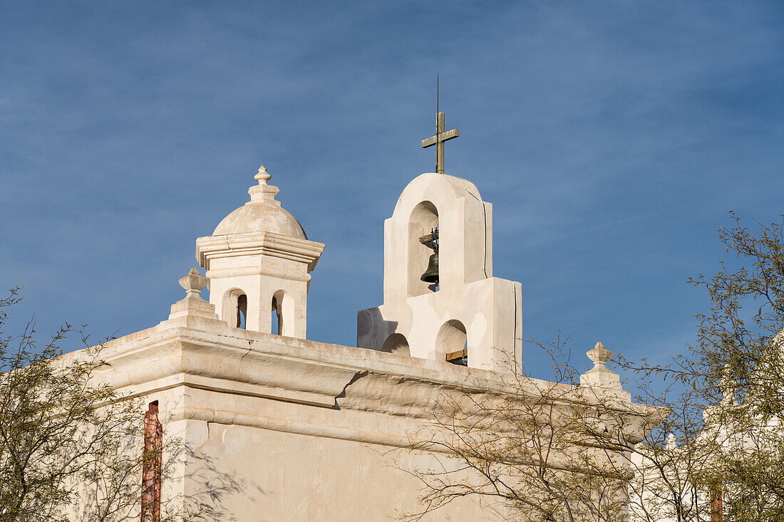 The belfry of the mortuary chapel at the Mission San Xavier del Bac, Tucson Arizona.