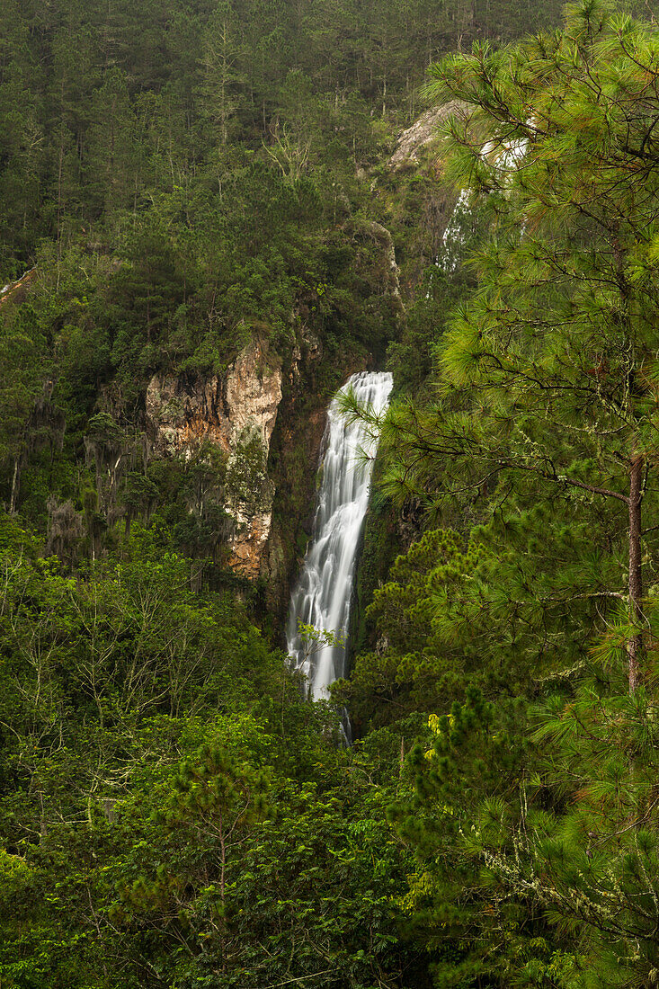 The Salto de Aguas Blancas waterfall in the mountains of Valle Nuevo National Park in the Dominican Republic.