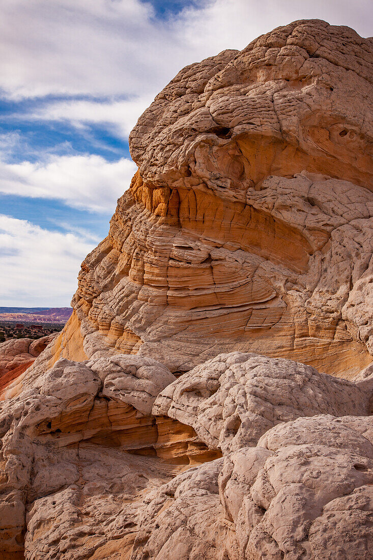 Colorful eroded Navajo sandstone in the White Pocket Recreation Area, Vermilion Cliffs National Monument, Arizona. Cross-bedding is shown here.