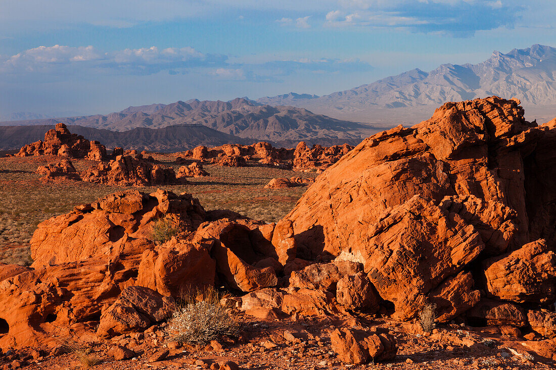 Eroded Aztec sandstone formations in Valley of Fire State Park in Nevada.