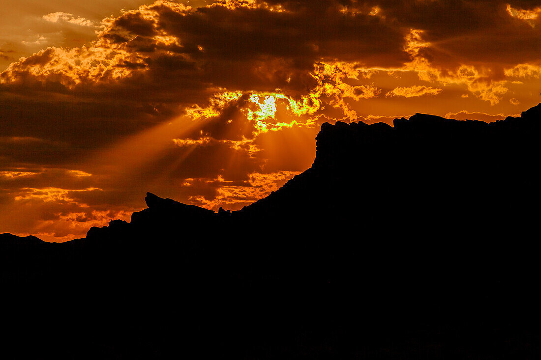 Colorful sky near sunset in Valley of Fire State Park in Nevada.