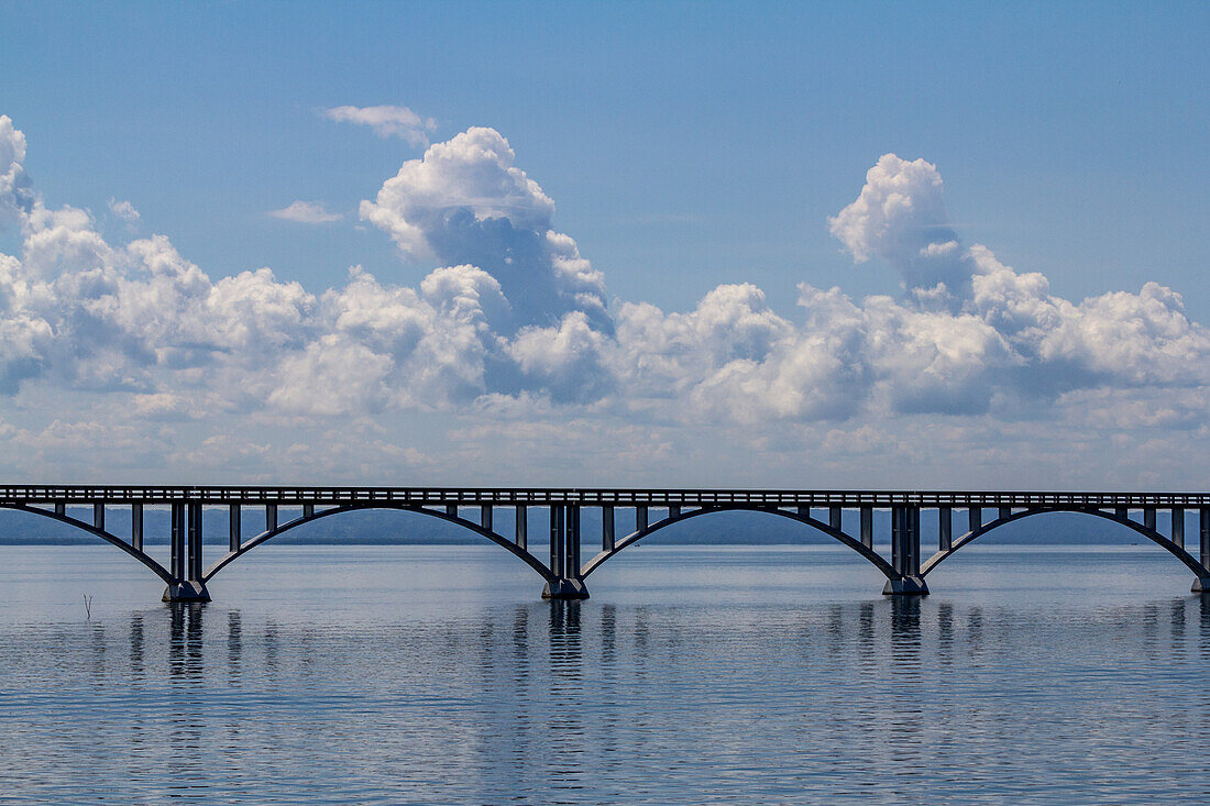 The Brug Samana van Leona is a pedestrian bridge from the city to two small islands in the harbor of Samana, Dominican Republic.