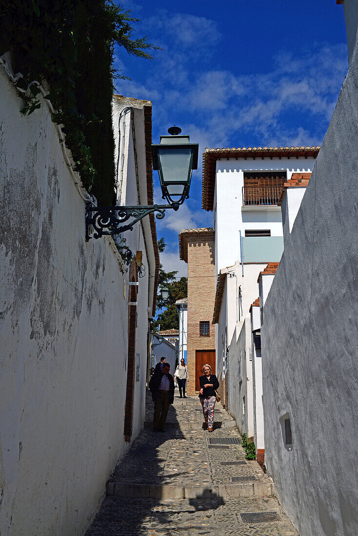 The Albaicin Quarter is the old Moorish quarter across the River Darro from the Alhambra, Granada, Spain