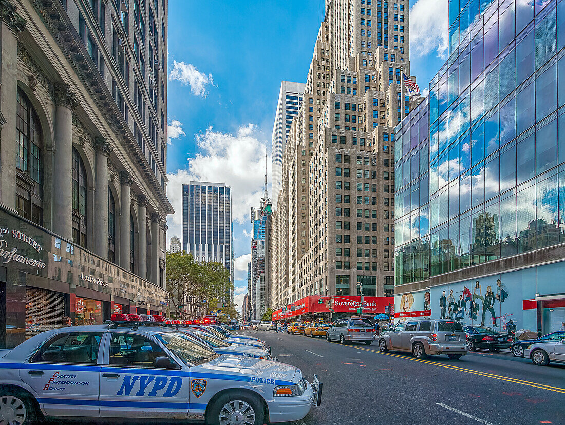 Police cars on 42th street, NYC, USA
