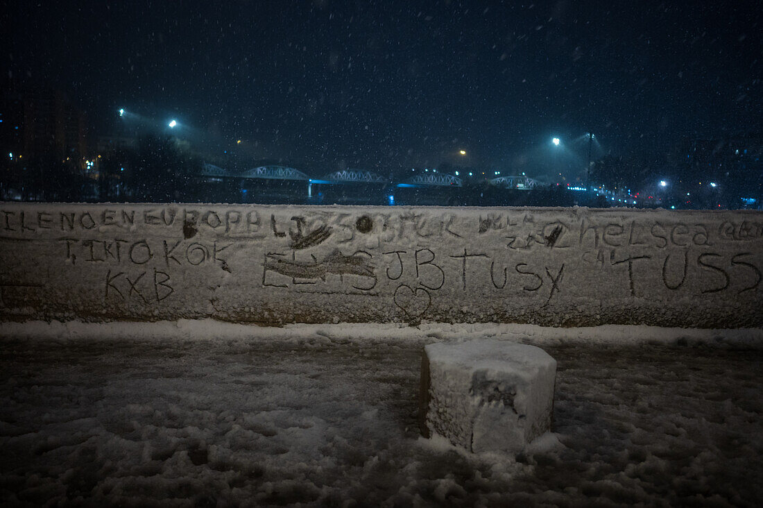 Zaragoza, vom Sturm Juan mit Schnee bedeckt