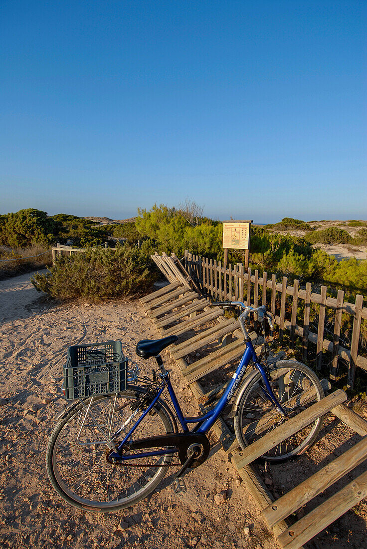 Fahrradparkplatz am Strand von Levante - Platja de Llevant -, Formentera