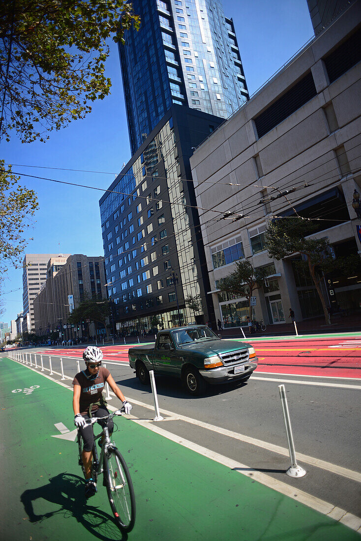 Bicycle lane in Market Street, San Francisco.