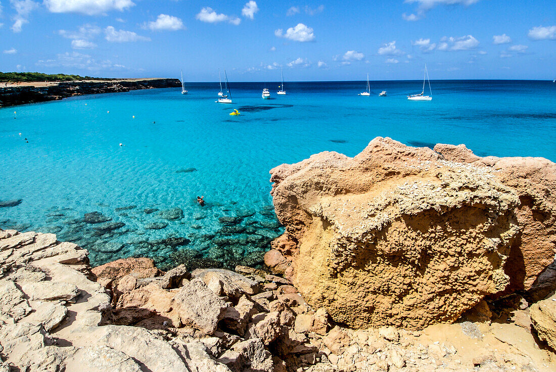 Cala Saona beach in Formentera, Balearic Islands, Spain