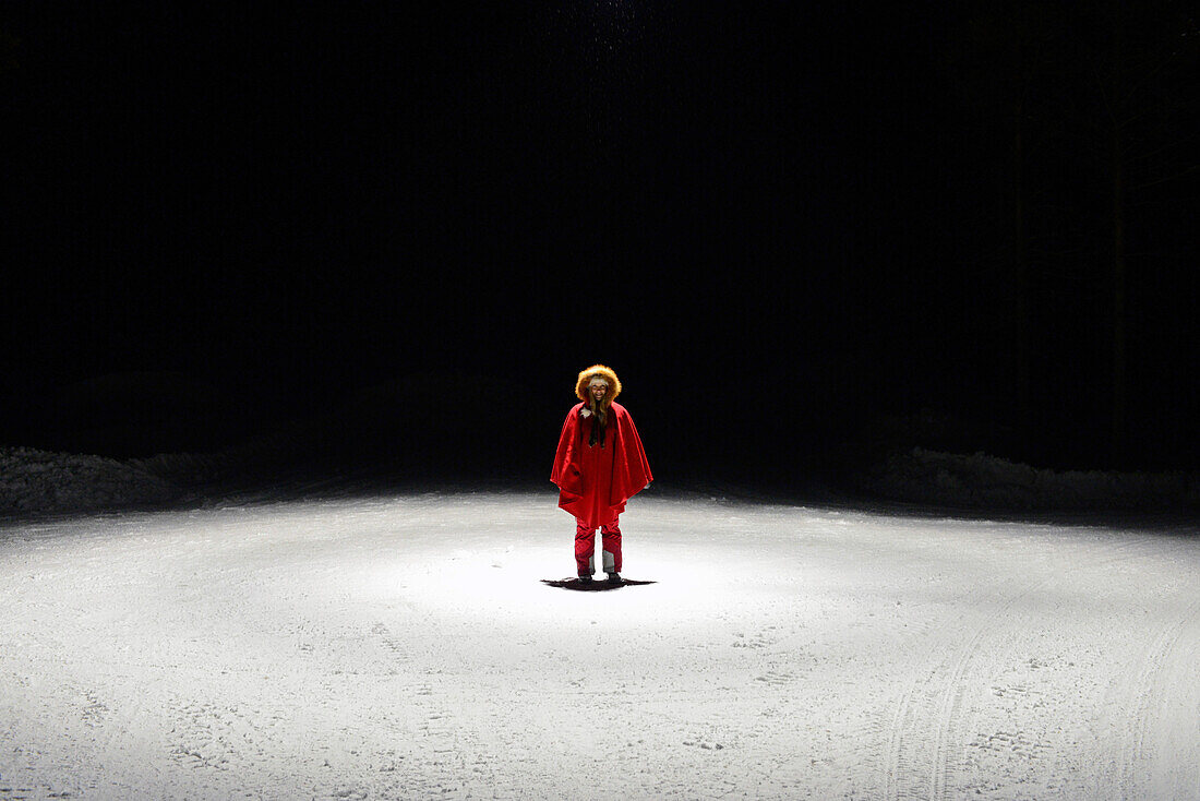 Cute blonde woman dressed as an elf. Lapland, Finland