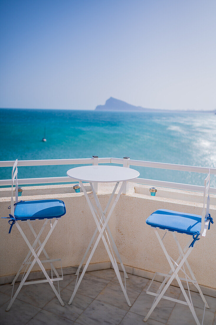 Apartment balcony with views to the Mediterranean sea in Altea, Alicante, Spain