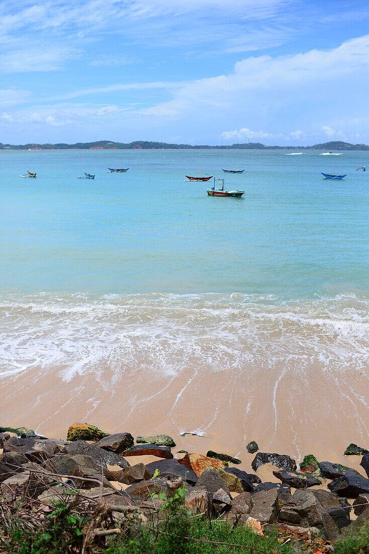 Fishing boats off the coast of Weligama, Sri Lanka