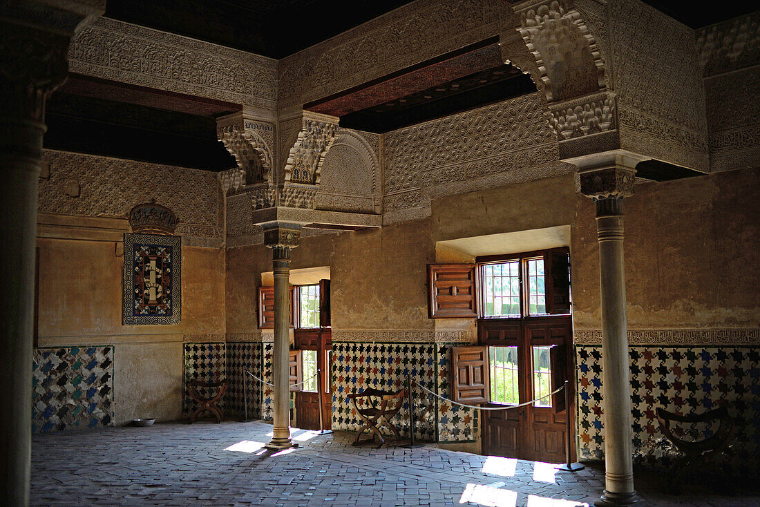 The Mexuar in Nasrid Palaces at The Alhambra, palace and fortress complex located in Granada, Andalusia, Spain