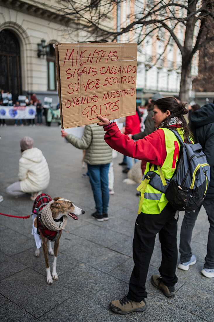 Thousands of people demonstrate in Spain to demand an end to hunting with dogs, Zaragoza, Spain